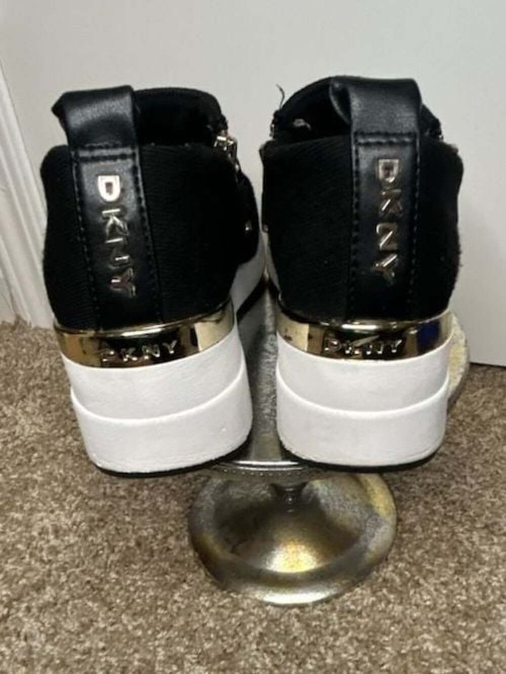 DKNY Black Knit Wedge Sneakers with Side Zip - Picture 4 of 11